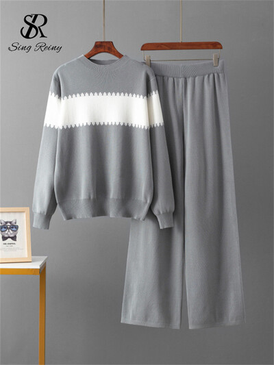 SINGREINY rudens pamati siltie divu gabalu komplekti sievietēm ar pilnām piedurknēm brīvi topi + ar augstu vidukli, platām kājām garas bikses, džemperu komplekti