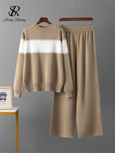 SINGREINY rudens pamati siltie divu gabalu komplekti sievietēm ar pilnām piedurknēm brīvi topi + ar augstu vidukli, platām kājām garas bikses, džemperu komplekti