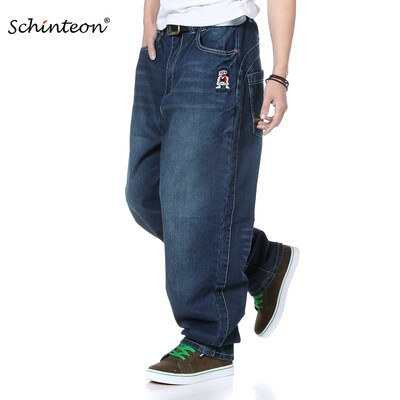 Schinteon Férfi Demin Pants táskás laza alkalmi hip-hop gördeszka utcai ruházat nagy méretű 46 48 egyenes hímzésű nadrág