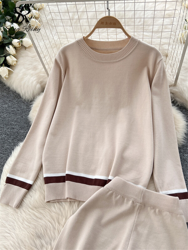 SINGREINY Fashion Basics Brīvi divu gabalu uzvalki Sieviešu O-Neck Patchwork Topi + Elastīgas vidukļa garās bikses Ikdienas trikotāžas mājas apģērbu komplekti