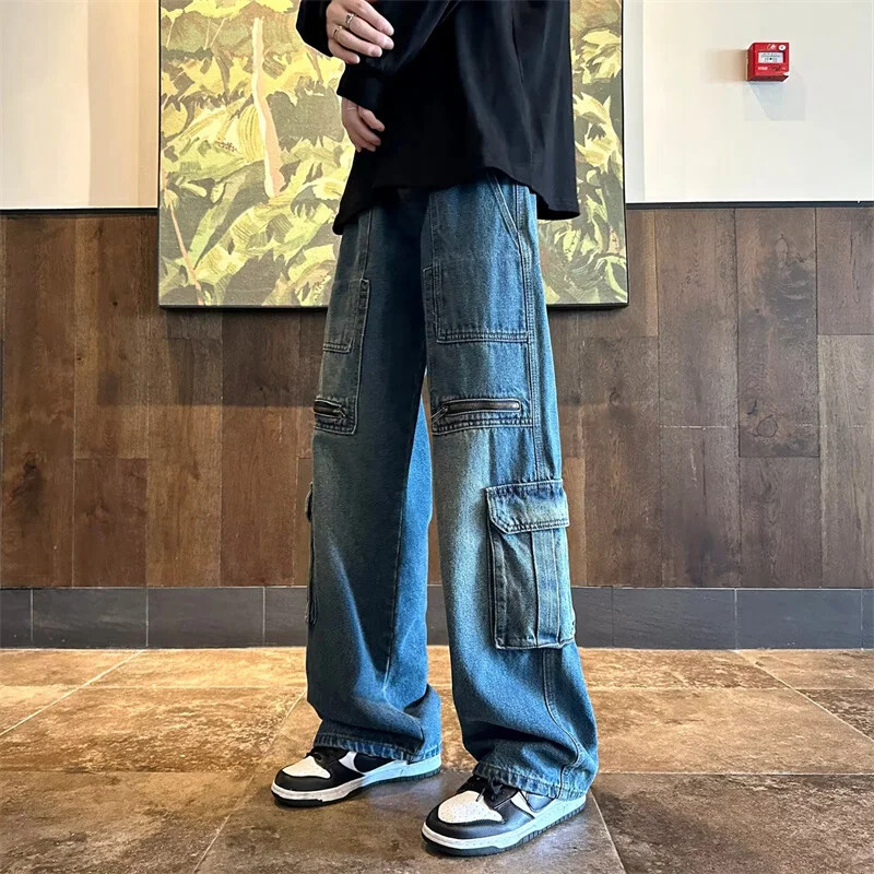 Nove muške ulične traperice s više džepova za 2024. Y2K Vintage traper hlače širokih nogavica Hip-Hop modne široke Jean Hombre hlače