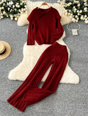 SINGREINY ziemas modes divdaļīgs uzvalks sievietēm, atloks, kakla izgriezums, brīvs džemperis + garas bikses ar augstu vidukli Korejiešu ikdienas mājas apģērba pamatīgi komplekti