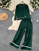 SINGREINY korejiešu modes ikdienišķs divu gabalu uzvalks sievietēm ar garām piedurknēm, džemperis + platas bikses, vienkārša stila džemperu komplekti