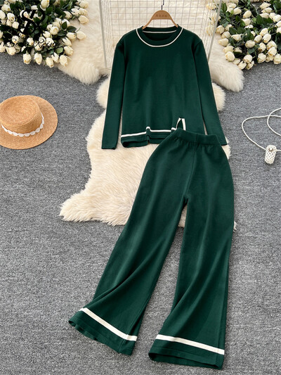 SINGREINY korejiešu modes ikdienišķs divu gabalu uzvalks sievietēm ar garām piedurknēm, džemperis + platas bikses, vienkārša stila džemperu komplekti