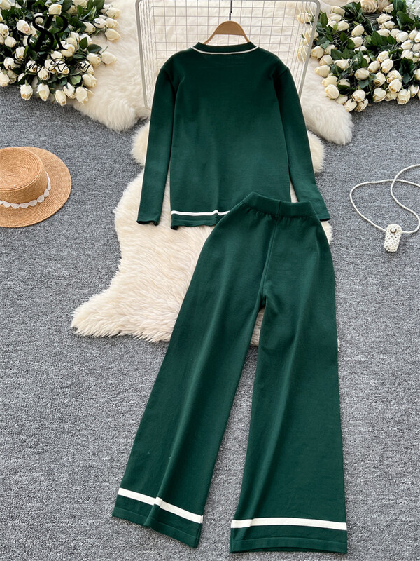 SINGREINY korejiešu modes ikdienišķs divu gabalu uzvalks sievietēm ar garām piedurknēm, džemperis + platas bikses, vienkārša stila džemperu komplekti