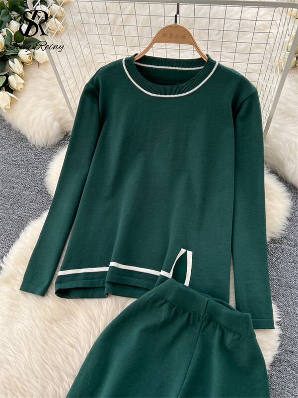 SINGREINY korejiešu modes ikdienišķs divu gabalu uzvalks sievietēm ar garām piedurknēm, džemperis + platas bikses, vienkārša stila džemperu komplekti