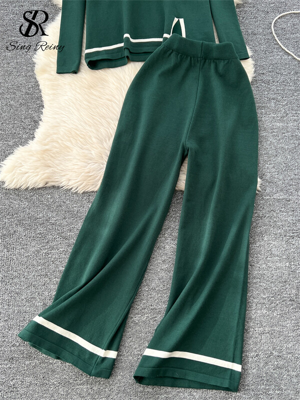 SINGREINY korejiešu modes ikdienišķs divu gabalu uzvalks sievietēm ar garām piedurknēm, džemperis + platas bikses, vienkārša stila džemperu komplekti