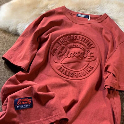 Amerikāņu vintage T-krekls ar reljefu burtiem vīriešiem Sieviešu vasaras lielizmēra ielas apģērbs unisex Cityboy ikdienas tops ar īsām piedurknēm ar O veida izgriezumu