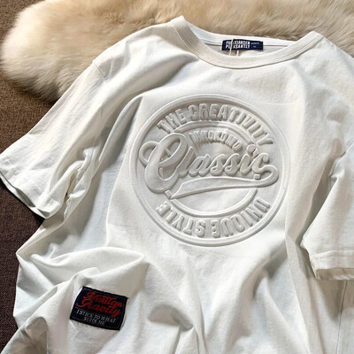 Amerikāņu vintage T-krekls ar reljefu burtiem vīriešiem Sieviešu vasaras lielizmēra ielas apģērbs unisex Cityboy ikdienas tops ar īsām piedurknēm ar O veida izgriezumu