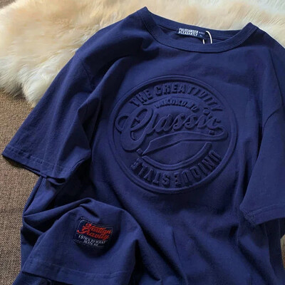 Amerikāņu vintage T-krekls ar reljefu burtiem vīriešiem Sieviešu vasaras lielizmēra ielas apģērbs unisex Cityboy ikdienas tops ar īsām piedurknēm ar O veida izgriezumu