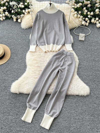 SINGREINY sügismood vintage ülikonnad naiste kilpkonnaga kudumine pullover + elastne vöökoht pikad püksid Korea stiilis šikid vabaaja komplektid