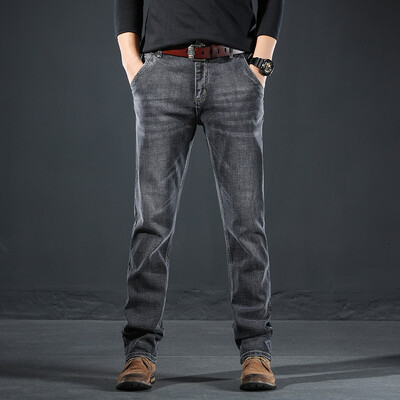 Liels izmērs 42 44 46 Vīriešu džinsi Klasiski vintage dūmu pelēkas taisnas bikses pavasara rudens lielizmēra vīriešu bikses zīmola apģērbi