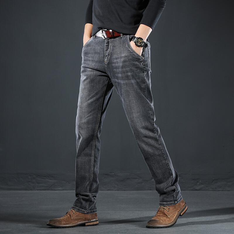 Liels izmērs 42 44 46 Vīriešu džinsi Klasiski vintage dūmu pelēkas taisnas bikses pavasara rudens lielizmēra vīriešu bikses zīmola apģērbi