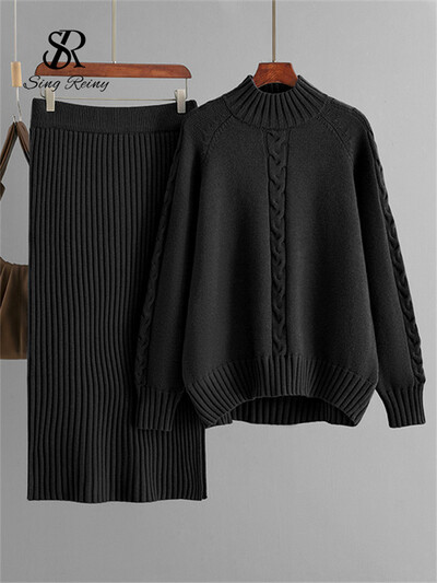 SINGREINY talvemood, soojad paksud naiste ülikonnad, lahtised kootud pulloverid+elastne vöökoht pikk seelik vabaaja kodurõivad 2tk komplektid