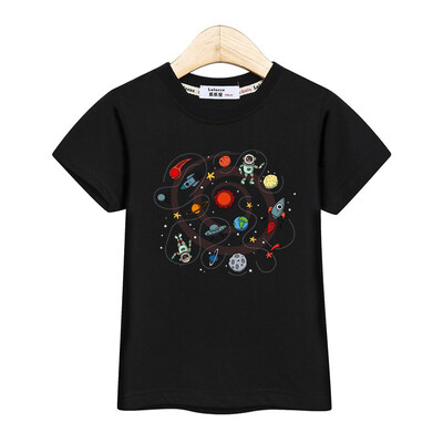 2024. gada jauns astronautu T-krekls ar īsām piedurknēm, mazuļu zēnu vasaras topi, bērnu multfilmu kokvilnas krekls 3-14T