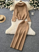 SINGREINY ziemas biezs džemperis, divdaļīgs uzvalks ar garām piedurknēm bruņurupuču džemperis + sadalīti svārki, solīdi sieviešu modes silti komplekti