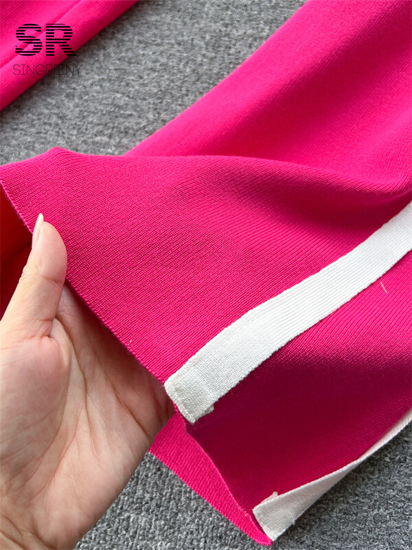 SINGREINY OL Ziedu divdaļīgs trikotāžas komplekts Sievietēm ar garām piedurknēm Modes jaciņa Elastīgs viduklis Ikdienas ziemas džemperis, garas bikses, uzvalks