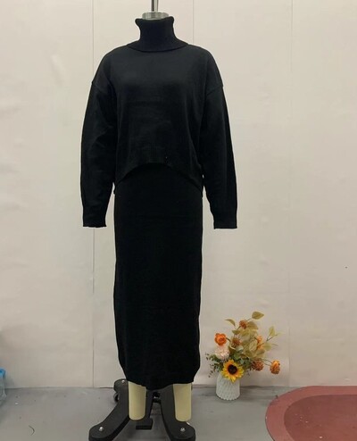 Rudens ziemas modes trikotāžas divdaļīgs komplekts sievietēm ikdienišķs viengabalains trikotāžas krekls ar augstu apkakli svārki divdaļīgs sieviešu komplekts