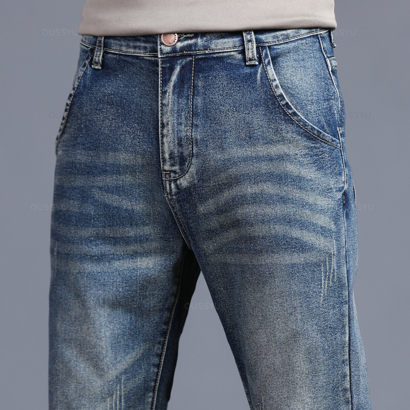 Jesen Zima Pamuk Muške klasične modne sive traperice Ležerne uske uske Vintage plave ulične biciklističke party duge hlače Muške