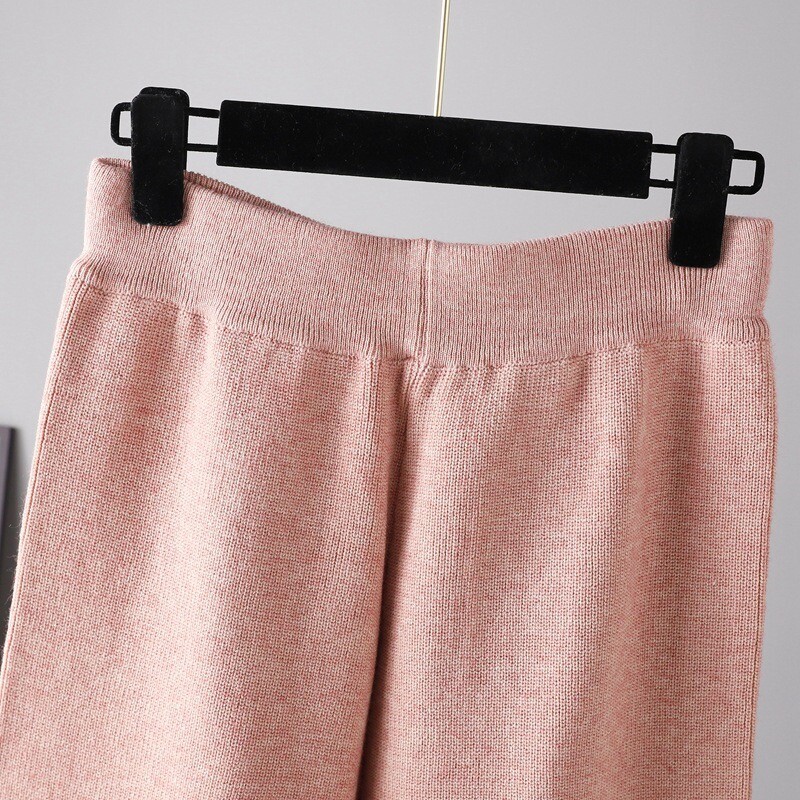 Soojad pehmed kootud 2-osalised komplektid, sügistalvised nööpide disainiga kampsuntopid Conjunto vabaaja kõrge vöökohaga kottis laia säärega pükste ansambel