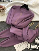 Комплекти от корейски трикотаж с вериги от 2 части Дамски къси тънки спагети + плетен пуловер с пуловер + ежедневен ансамбъл с торбести панталони Malhas Jogger