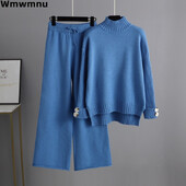 Trikotāžas ikdienišķa sieviešu piekabju komplekti Mīksti, eleganti džemperu topi Conjunto ar mežģīnēm ar augstu vidukli.