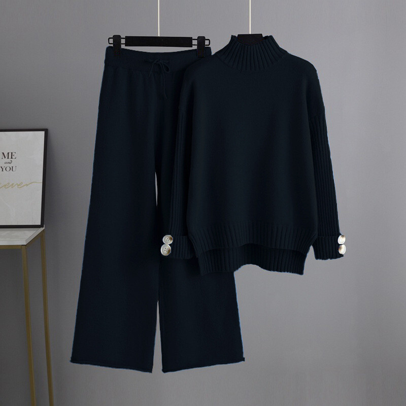 Trikotāžas ikdienišķa sieviešu piekabju komplekti Mīksti, eleganti džemperu topi Conjunto ar mežģīnēm ar augstu vidukli.