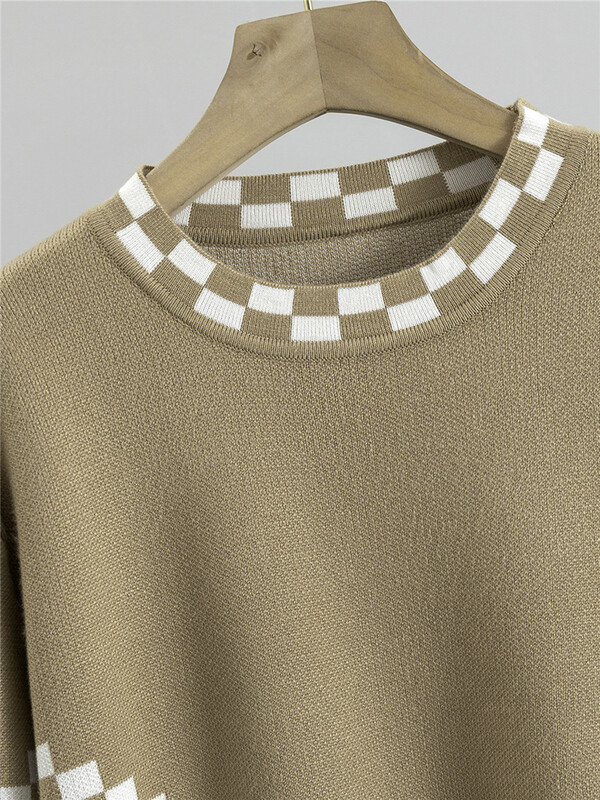 Koreja rudens ziemas trikotāžas sieviešu ansamblis rūtains ikdienas džemperis, mēteļi, topi 2 daļ.