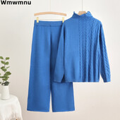 Ikdienas trikotāžas sieviešu 2 daļu komplekti silti, mīksti, eleganti džemperu topi, tērpi Korejai.