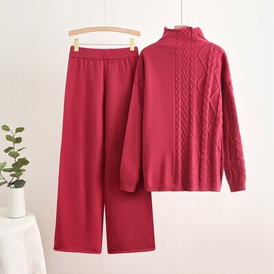 Ikdienas trikotāžas sieviešu 2 daļu komplekti silti, mīksti, eleganti džemperu topi, tērpi Korejai.