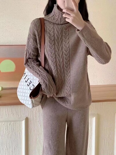 Jersey Mujer sügistalvine moe kampsun kilpkaelus, vaba vabaaja kootud komplekt, avar paks soe kampsun lahtine naiste ülikond CR1416