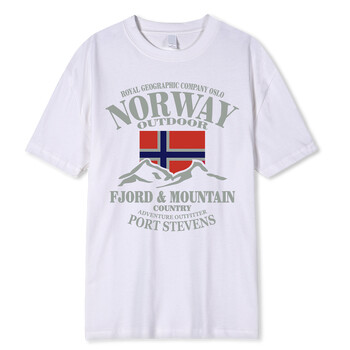 Summer Norway Flag Fjord Mountain T Shirt Crazy Hip Hop Мъжка риза Cotton Crewneck Плюс размер С къс ръкав Забавни тениски Мъжки