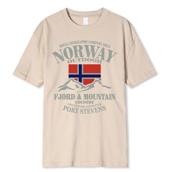 Summer Norway Flag Fjord Mountain T Shirt Crazy Hip Hop Мъжка риза Cotton Crewneck Плюс размер С къс ръкав Забавни тениски Мъжки