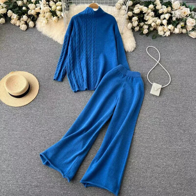 Neformāls, moderns Jaungada sieviešu trikotāžas džemperu komplekts, džemperis ar 2-daļīgu, rudens ziemas modes apģērbu