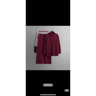 Neformāls, moderns Jaungada sieviešu trikotāžas džemperu komplekts, džemperis ar 2-daļīgu, rudens ziemas modes apģērbu