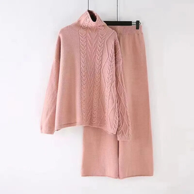 Neformāls, moderns Jaungada sieviešu trikotāžas džemperu komplekts, džemperis ar 2-daļīgu, rudens ziemas modes apģērbu