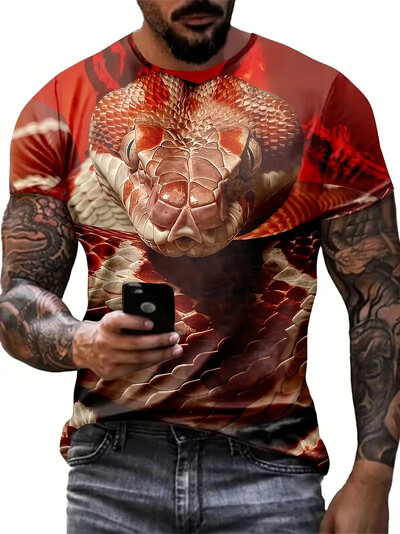 Vasaras smieklīgs vīriešu T-krekls Snake 3D Print Pulovers Ikdienas T-krekls ar īsām piedurknēm Modes āra vīriešu lielizmēra apģērbs
