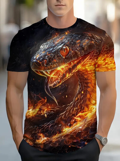 Vasaras smieklīgs vīriešu T-krekls Snake 3D Print Pulovers Ikdienas T-krekls ar īsām piedurknēm Modes āra vīriešu lielizmēra apģērbs