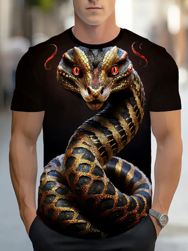 Vasaras smieklīgs vīriešu T-krekls Snake 3D Print Pulovers Ikdienas T-krekls ar īsām piedurknēm Modes āra vīriešu lielizmēra apģērbs