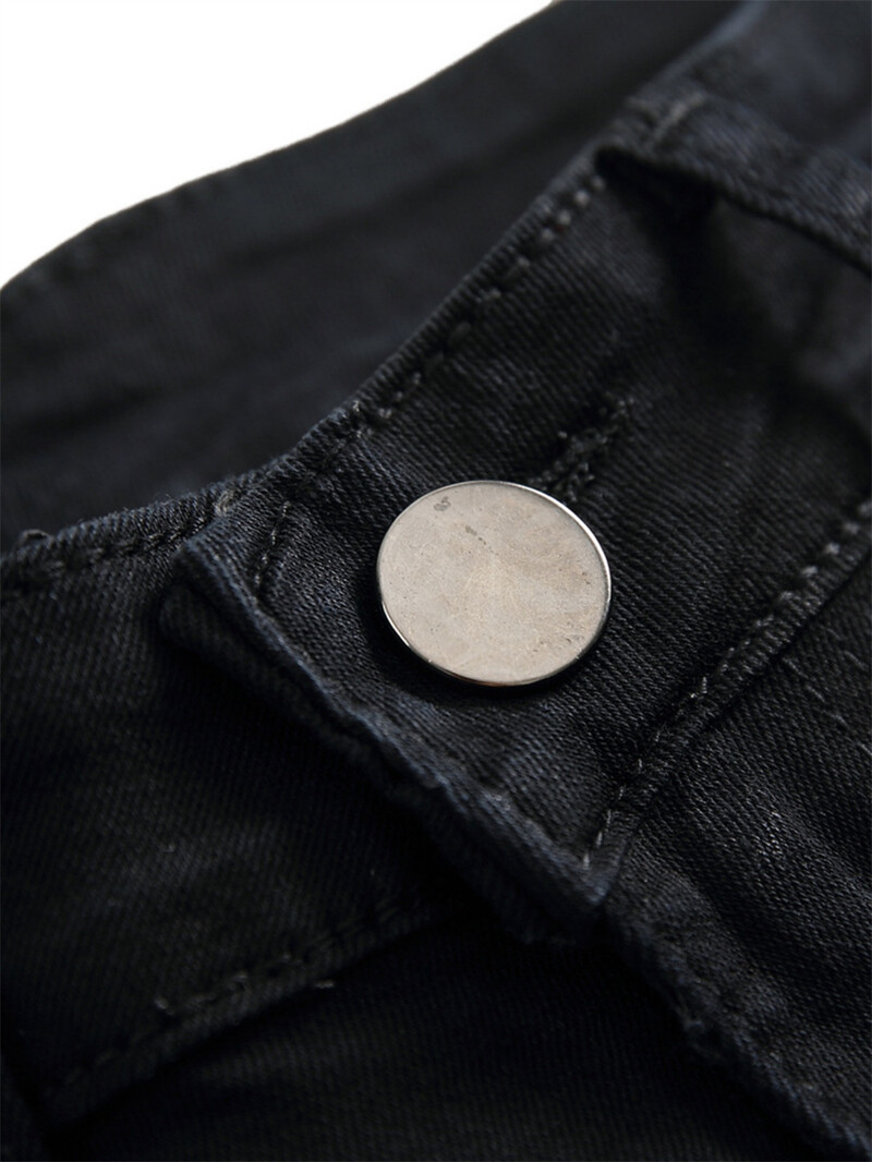 Stilīgs ielas stils Vīriešu Hiphop Holes Stretch Slim Zīmulis Džinsi Bikses Vīriešu Satrauktas Kokvilnas Šauras Džinsu Bikses