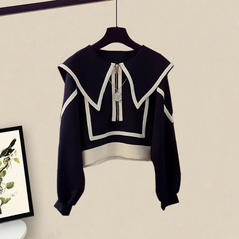 2024. gada rudens apģērbu komplekts, jauns, stilīgs korejiešu variants, džemperis ar atloku, slaidinošs, daudzpusīgs, brīvs ikdienas bikses, divdaļīgs komplekts