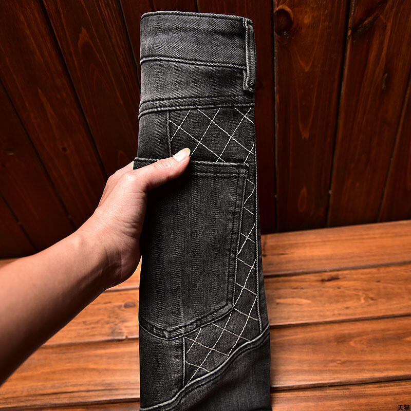 2024. aasta mootorratta teksad Meeste tikitud Ilus kõhnad meeste moerõivad kitsad püksid, vabaaja stretch Street, täismatši meeste püksid