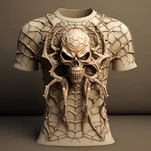 Horror Spider Skull 3D печатна тениска за мъже Дрехи Модна пънк тениска Ежедневно улично облекло Големи мъжки дрехи Y2k Топове