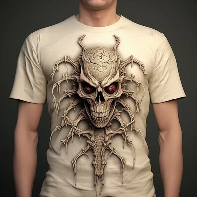 Horror Spider Skull 3D печатна тениска за мъже Дрехи Модна пънк тениска Ежедневно улично облекло Големи мъжки дрехи Y2k Топове