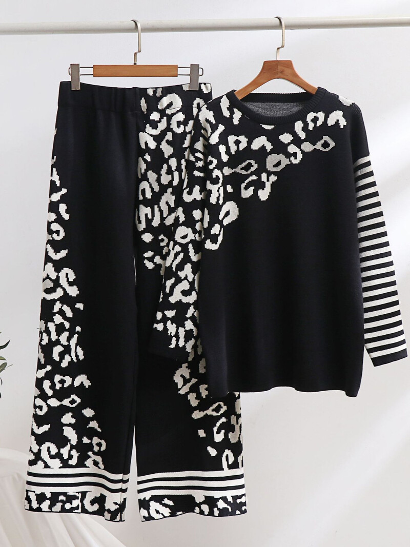 Sügistalv vabaaja 2-osaline kudum naiste komplektid O-kaelusega pikkade varrukatega kudumid kampsuntopid ülikonnad vabaaja kõrge vöökohaga dressipüksid riietus