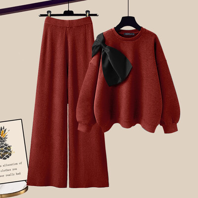 ZANZEA Sieviešu 2GAB bikšu komplekti Modes tauriņš ar izšūtu puloveru tērpi rudens platas kājas garu bikšu uzvalks ikdienas džemperu komplekti