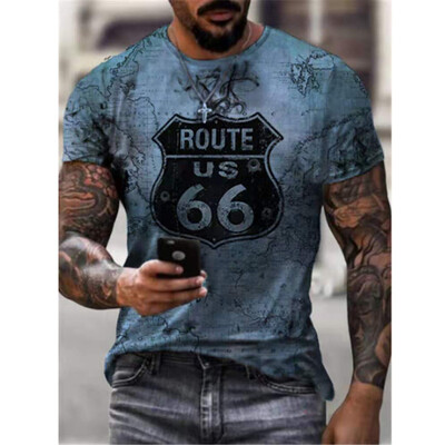 Retro America Route 66 3D Printed Vīriešu T-krekli Vintage brīvi vīriešu apģērbi Vasaras apaļa kakla ar īsām piedurknēm unisex topi T-krekli 4XL