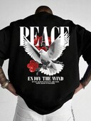 Peace Pigeon Rose Vīrieši Sievietēm Unisex Kokvilnas T-krekls Luksusa zīmola Rap Liela izmēra Tops ar īsām piedurknēm Klasisks ielu apģērbs Atpakaļ Drukāt T-kreklu