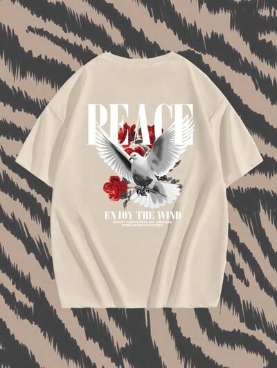 Peace Pigeon Rose Vīrieši Sievietēm Unisex Kokvilnas T-krekls Luksusa zīmola Rap Liela izmēra Tops ar īsām piedurknēm Klasisks ielu apģērbs Atpakaļ Drukāt T-kreklu
