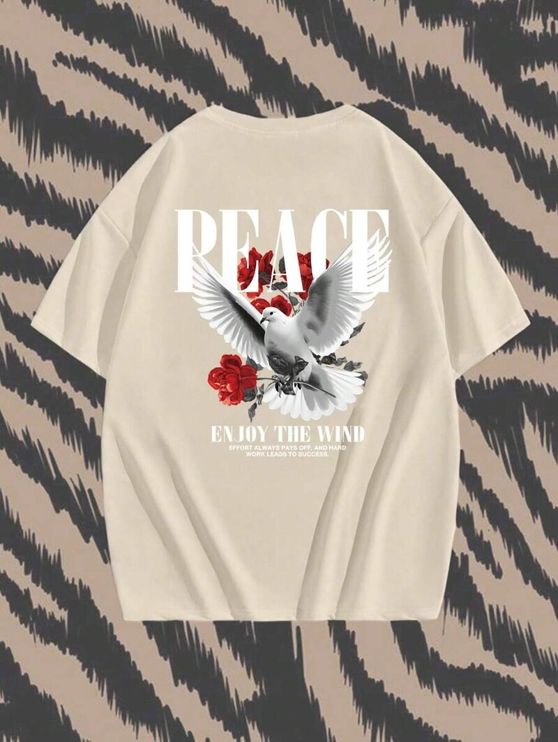Peace Pigeon Rose Vīrieši Sievietēm Unisex Kokvilnas T-krekls Luksusa zīmola Rap Liela izmēra Tops ar īsām piedurknēm Klasisks ielu apģērbs Atpakaļ Drukāt T-kreklu